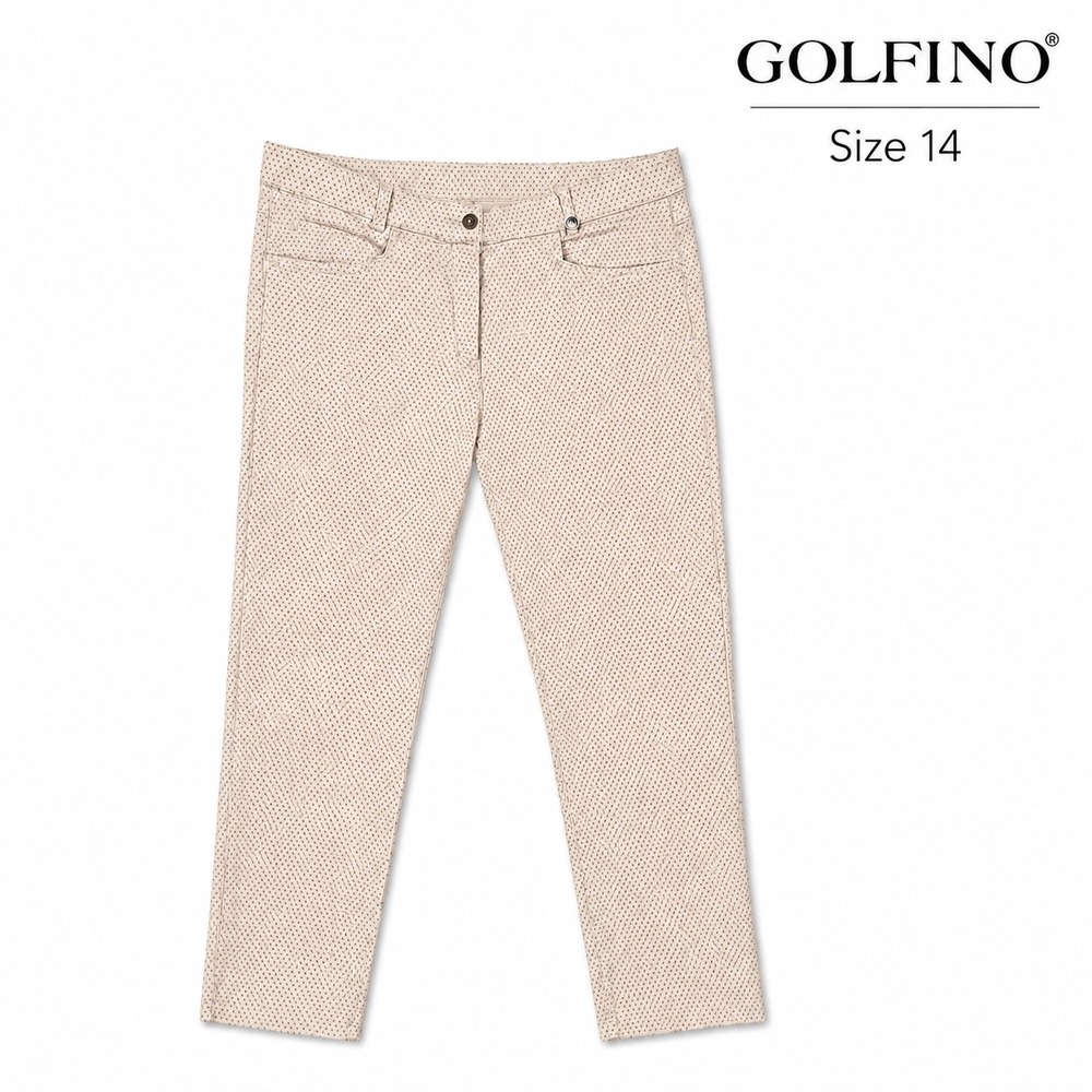 Golfino Women's Golf Pants Size 14 Tan Navy Polka Dot Stretch Straight Leg